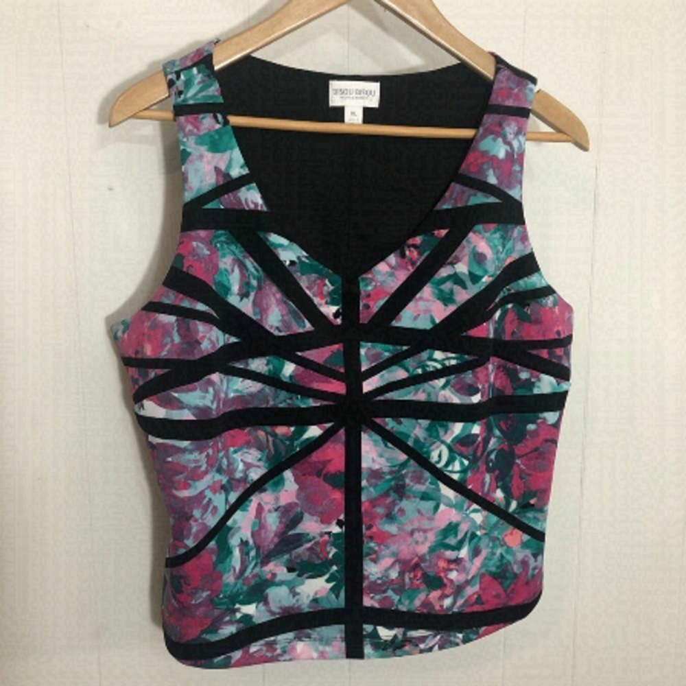 𝅺bisou Bisou Multi Colored Geometric Print Crop Tank Top Size XL
